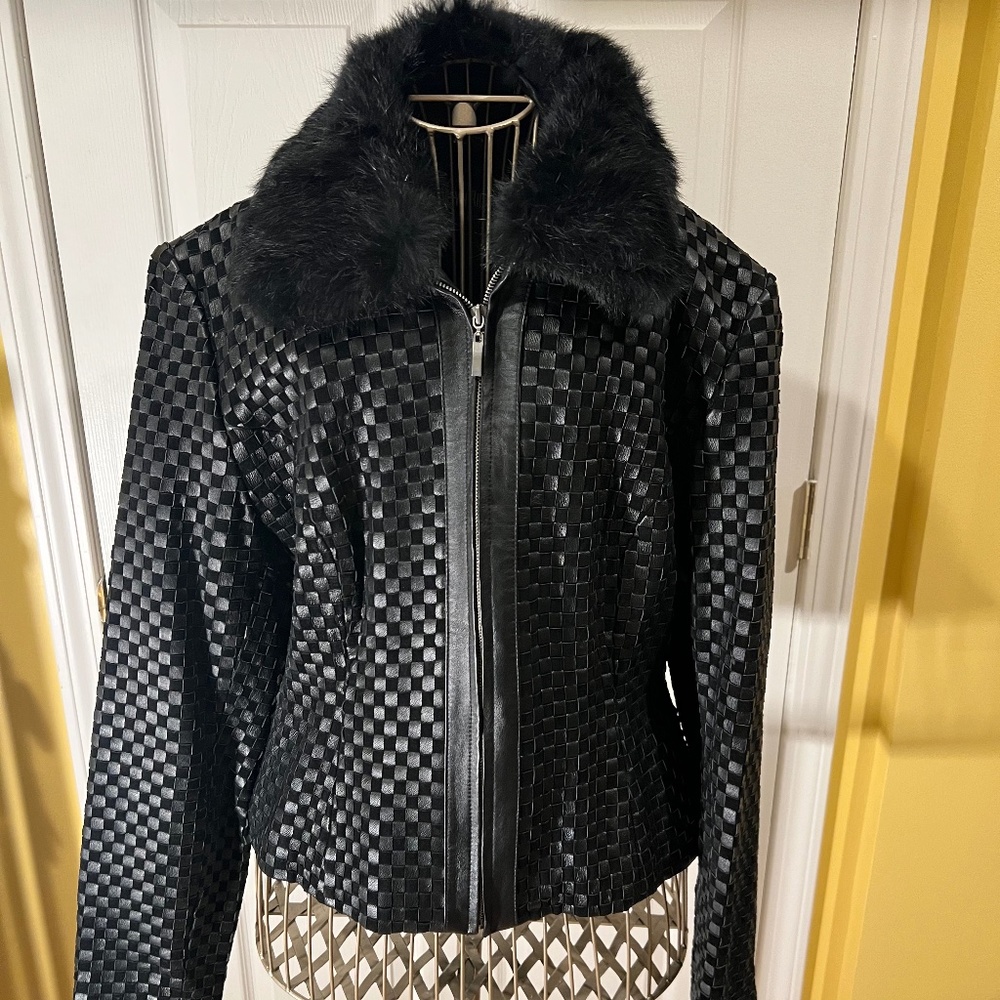 BASKETWEAVE LEATHER/SUEDE CROP JACKET - NEW